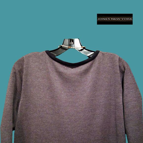 JONES NEW YORK NEW Minimalist Chic Geometric Stripe 3/4-Sleeve Sweater Dress - Picture 10 of 12